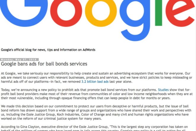 Google banning bail bonds ads because of race