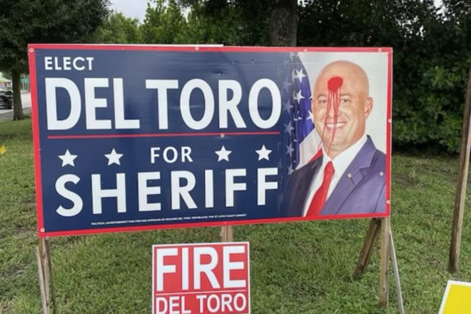 Del Toro Campaign Sign Vandalized With Graphic Depiction Being Shot in Face